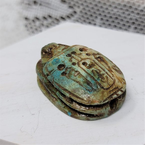 Vintage Clay Scarab Bead from Egypt Large Hieroglyphics - Picture 4 of 8